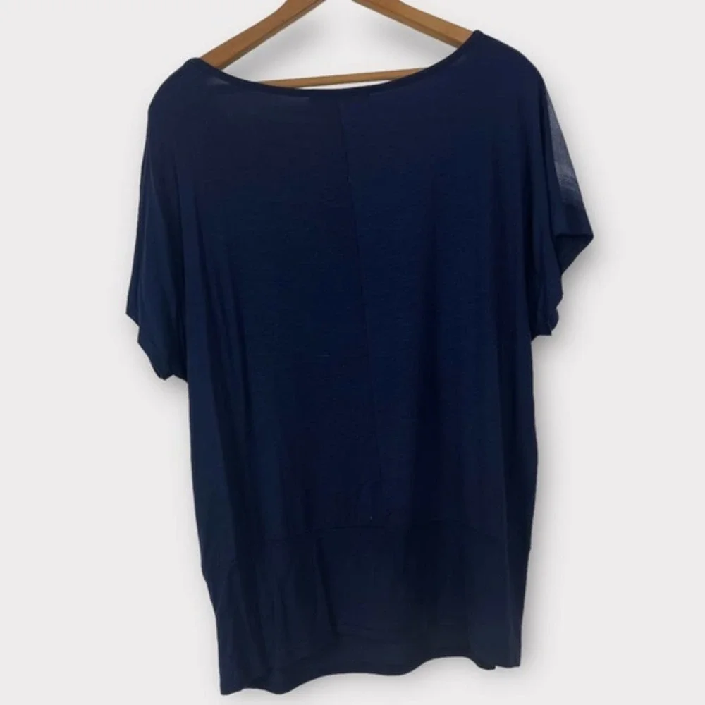 BLEU Rhinestone Navy Blue Short Sleeve‎ Blouse PXL - Picture 3 of 4